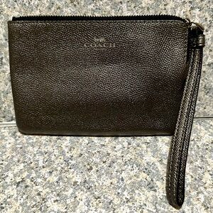 COACH Metallic Leather Small Corner Zip Wristlet Platinum USED Coin Money Cards